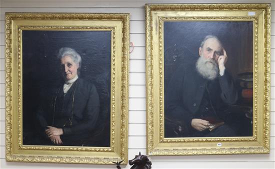 Frank Eastman, pair of oils on canvas, portraits of Rev. H. Fisher and his wife, 90 x 70cm